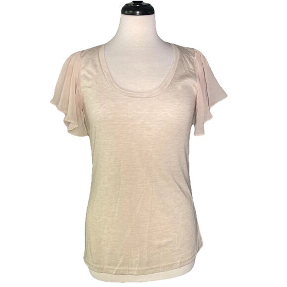 Very J Tops - Very J Women's Large Slub Scoop-Neck T-Shirt Flutter Mesh Short Sleeves- NWT